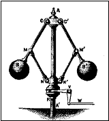 Two weights dangle on metal arms that spin